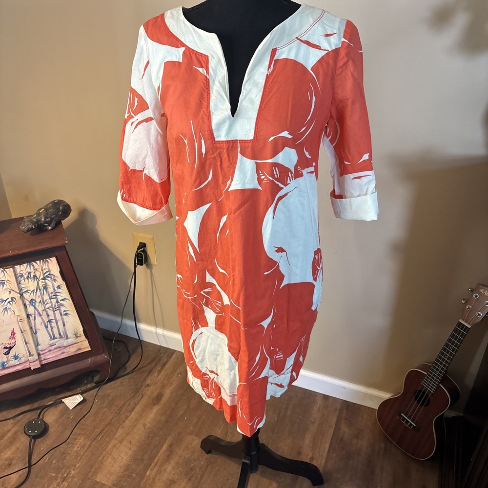 J. Crew Womens Red Ivory Apple Print Cotton Shift Mini Dress Size 2